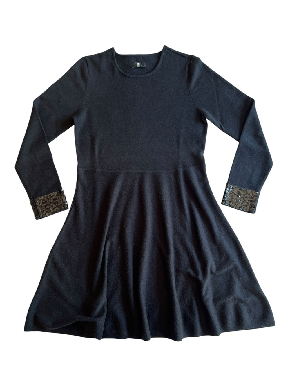Jason Wu Black Sweater Dress With Sequin Cuff Size Large Fit and Flare